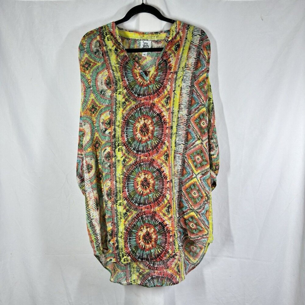 Ivy Jane Tunic Women’s XL Sheer Twist & Shout Boho Peasant Half Sleeve Oversized